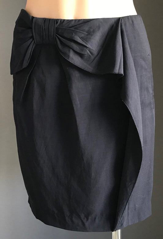 MARCS Skirt Navy Blue w Bow at Waist & Cascading Ruffle Lined Short Size 8 10