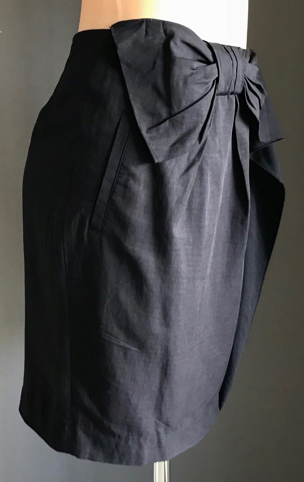 MARCS Skirt Navy Blue w Bow at Waist & Cascading Ruffle Lined Short Size 8 10