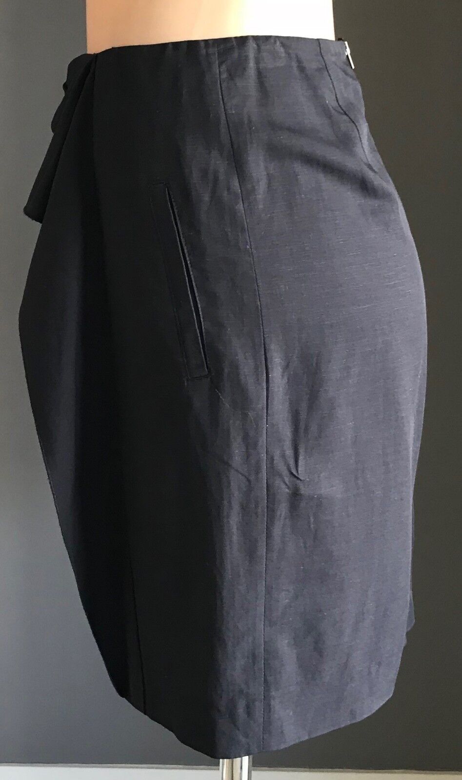 MARCS Skirt Navy Blue w Bow at Waist & Cascading Ruffle Lined Short Size 8 10