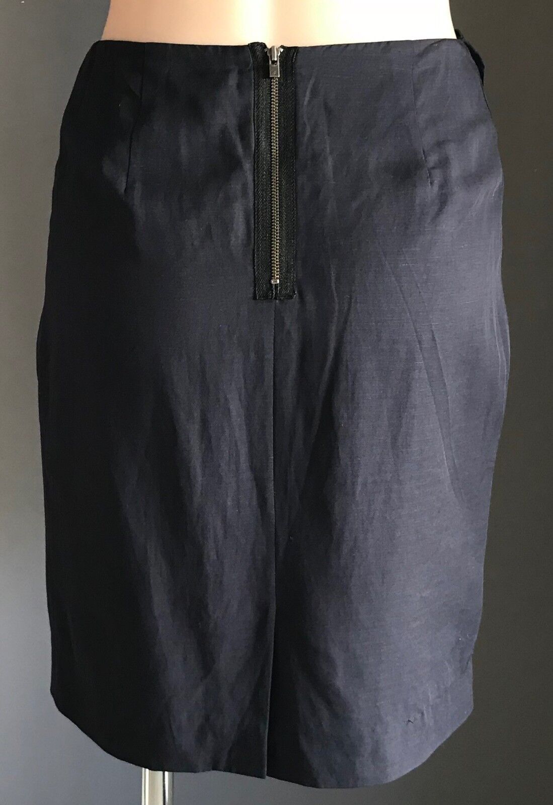 MARCS Skirt Navy Blue w Bow at Waist & Cascading Ruffle Lined Short Size 8 10