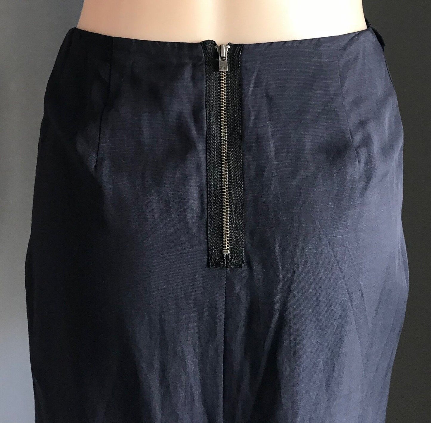 MARCS Skirt Navy Blue w Bow at Waist & Cascading Ruffle Lined Short Size 8 10