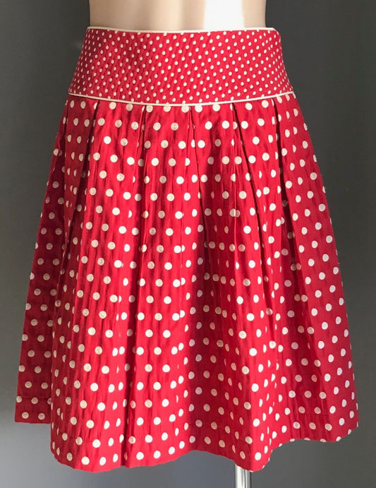 REVIEW Skirt Red White Polka Dot Pleat Lined Waist Panel Size 8 10 Rockabilly