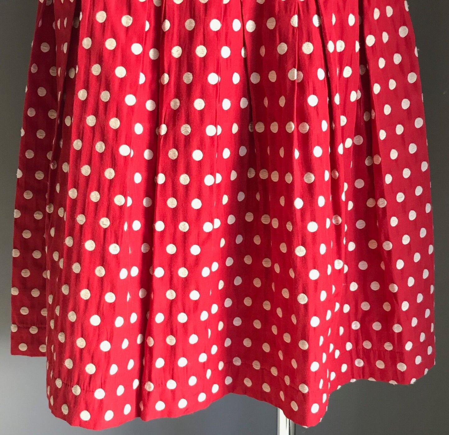 REVIEW Skirt Red White Polka Dot Pleat Lined Waist Panel Size 8 10 Rockabilly