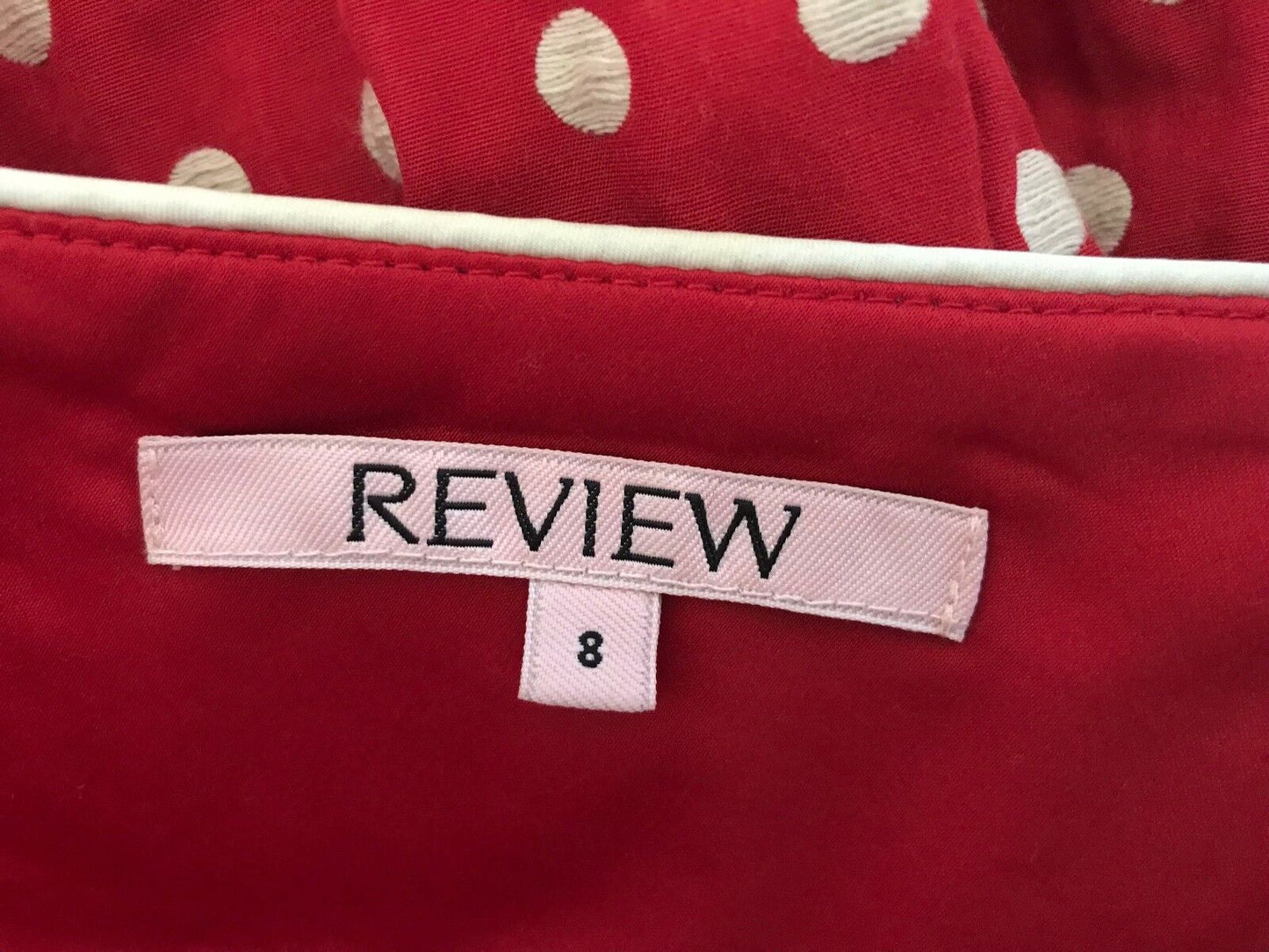 REVIEW Skirt Red White Polka Dot Pleat Lined Waist Panel Size 8 10 Rockabilly