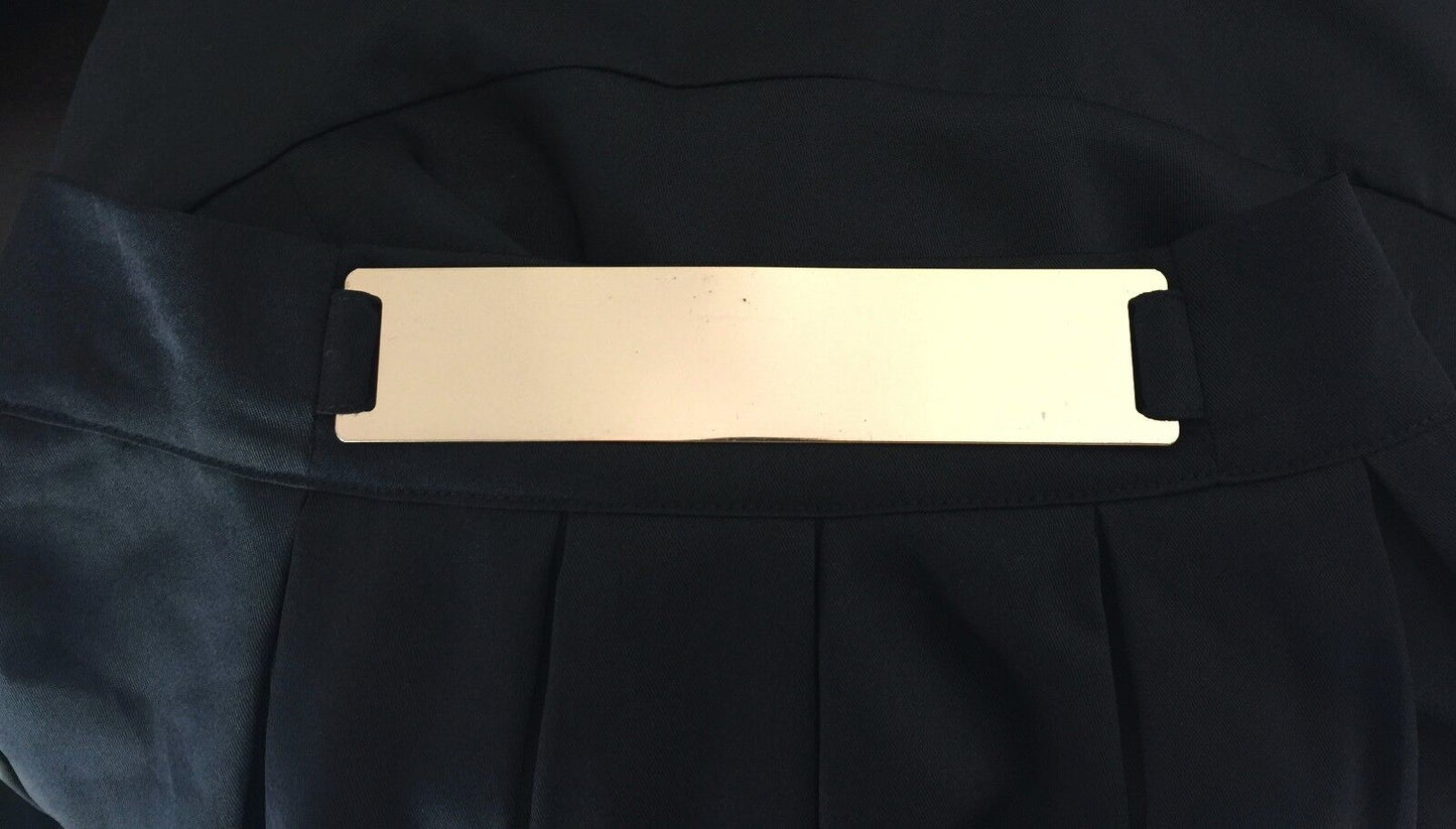 MIKA & GALA Mini Skirt Black Pleated w Gold Plate Belt Trim Waist Ladies Size 8