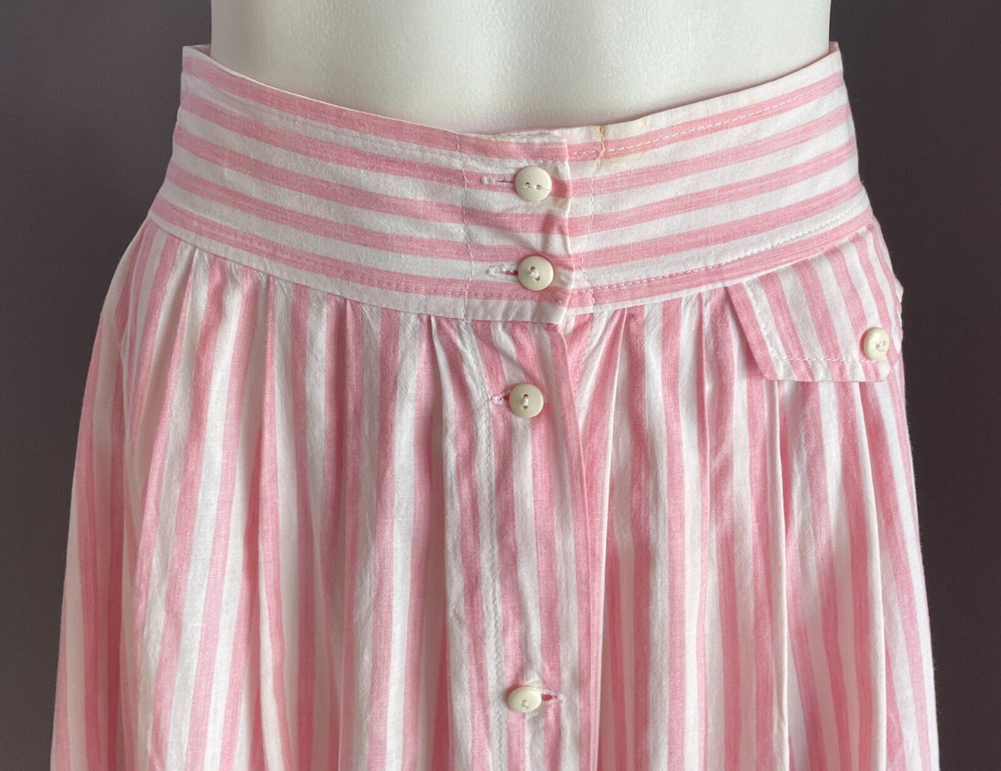 JONATHAN ELLIOT Skirt Pink White Stripe Midi Size 8 Button Front Pleated Parcel