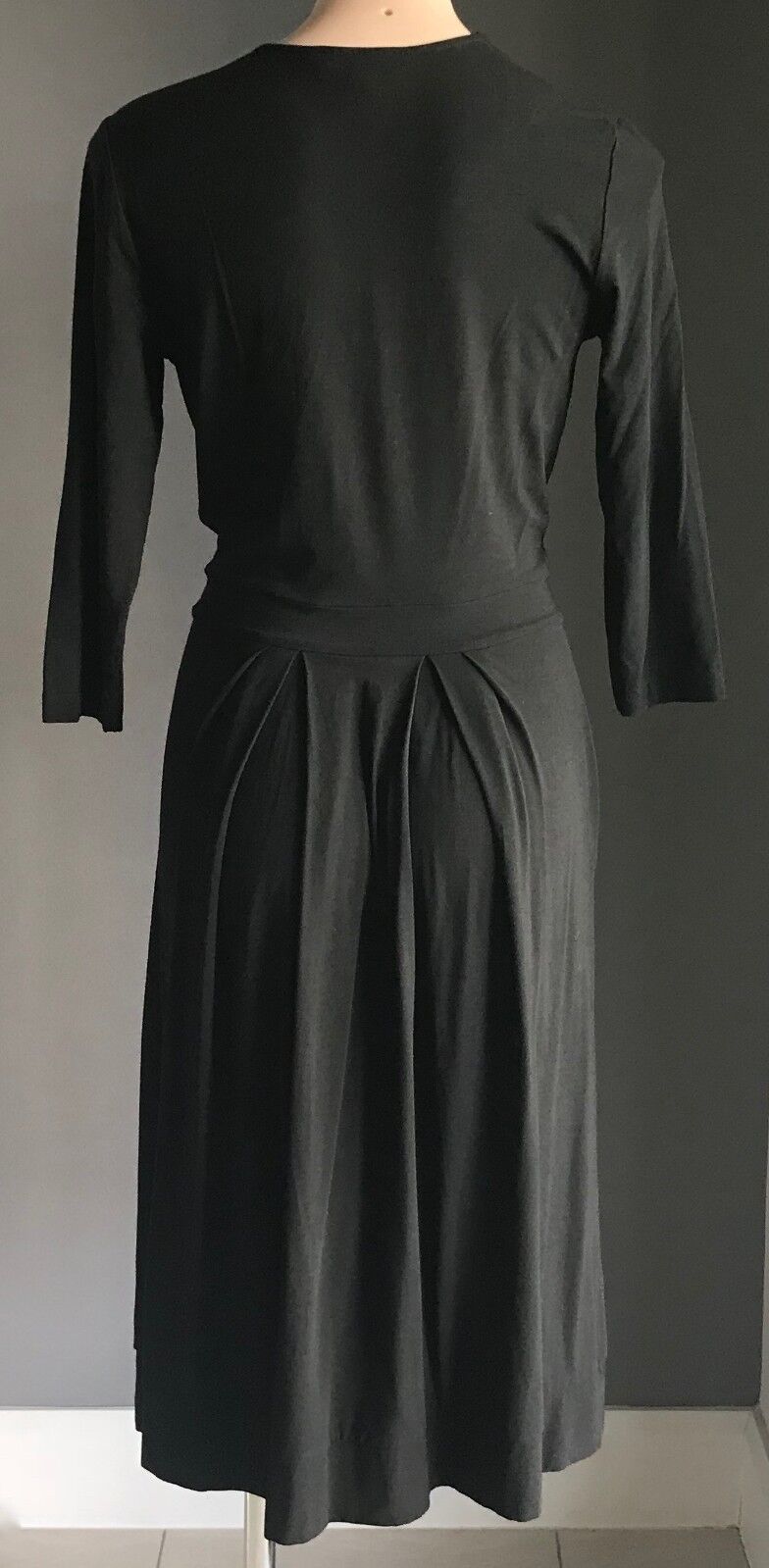 SABA Dress Retro Black 3/4 Sleeve Pleat Skirt Stretch Frock Ladies Size 8 10