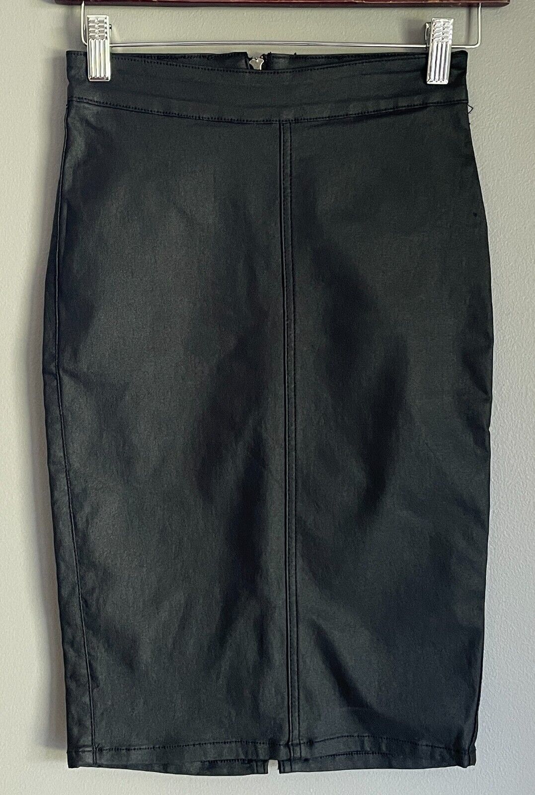SUPRE Skirt Black Stretch Coated Fabric Pencil Wiggle Size 8