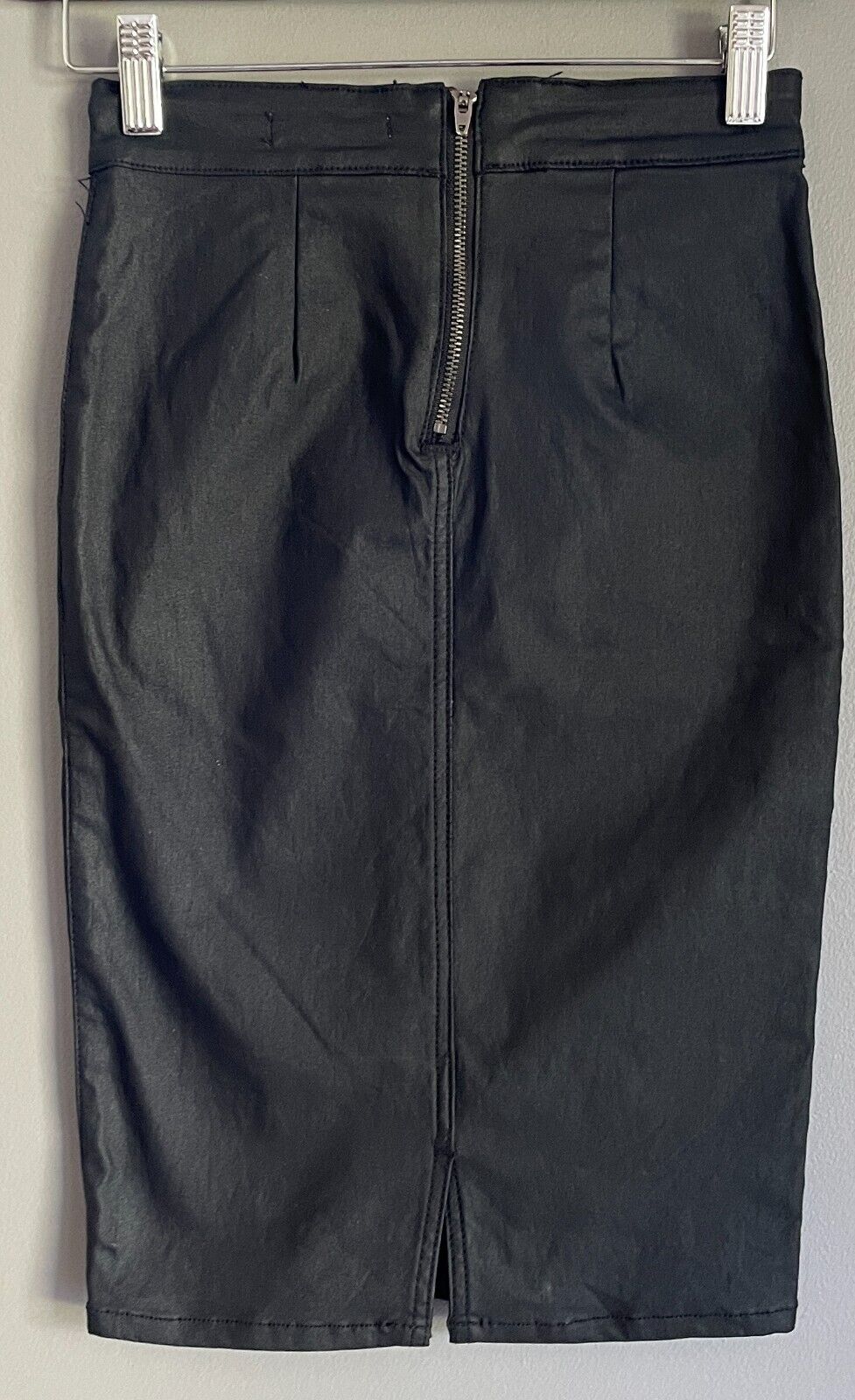 SUPRE Skirt Black Stretch Coated Fabric Pencil Wiggle Size 8
