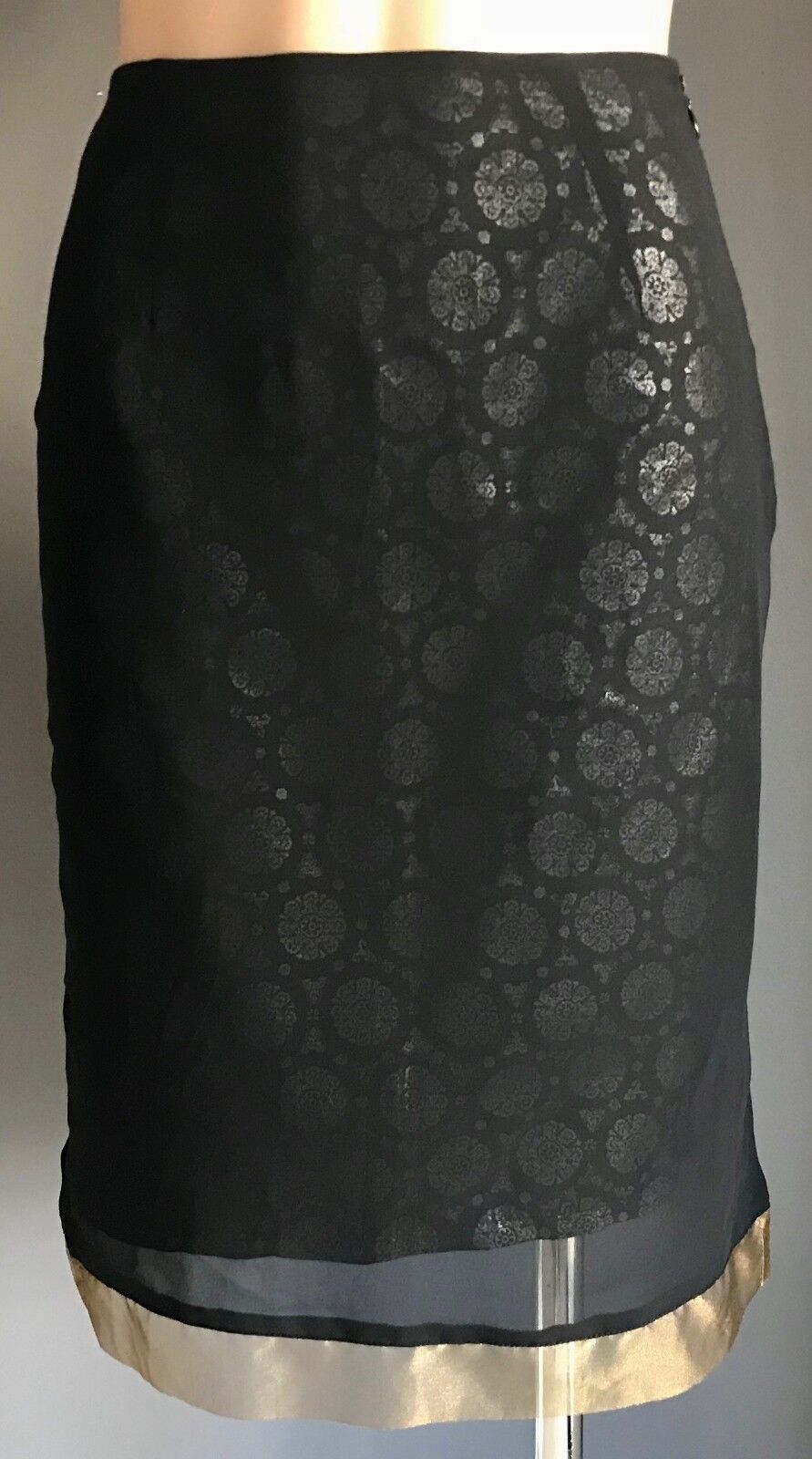 SPORTSGIRL Skirt Black Silver Chiffon Overlay Knee Length Skirt Sz 8 10 Vintage