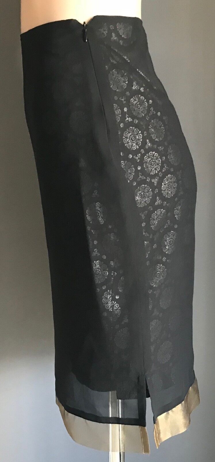 SPORTSGIRL Skirt Black Silver Chiffon Overlay Knee Length Skirt Sz 8 10 Vintage