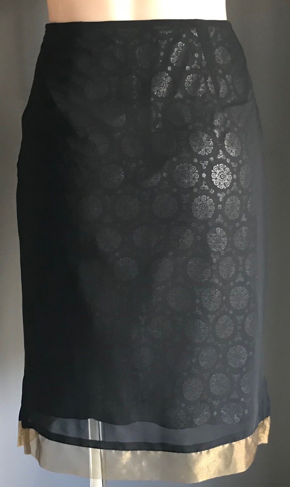 SPORTSGIRL Skirt Black Silver Chiffon Overlay Knee Length Skirt Sz 8 10 Vintage