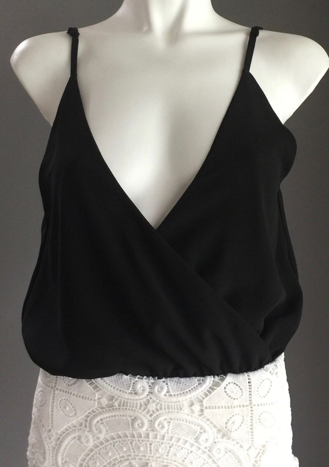 LUXE Black Mini Dress Bodice & White Lace Skirt Blouson Mini Ladies Size 8 NEW