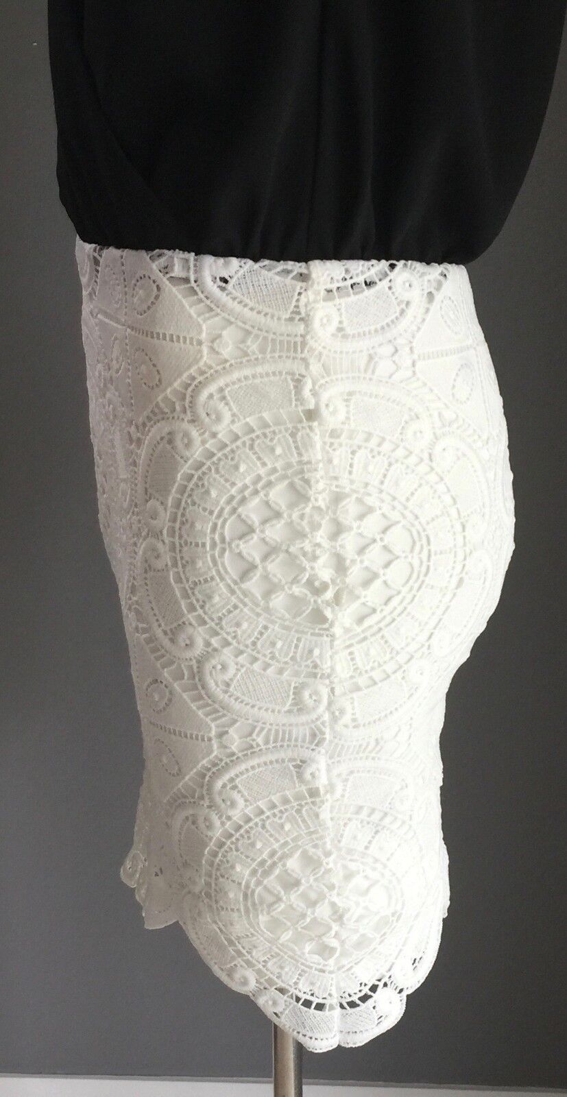 LUXE Black Mini Dress Bodice & White Lace Skirt Blouson Mini Ladies Size 8 NEW