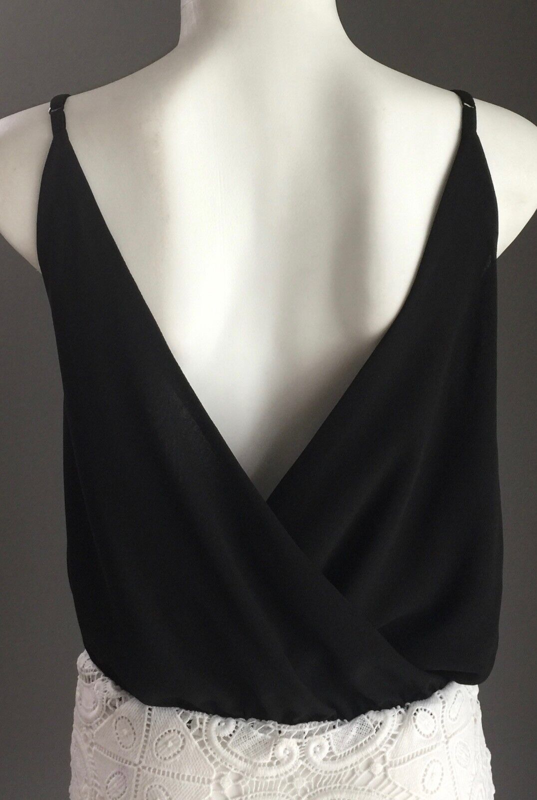 LUXE Black Mini Dress Bodice & White Lace Skirt Blouson Mini Ladies Size 8 NEW