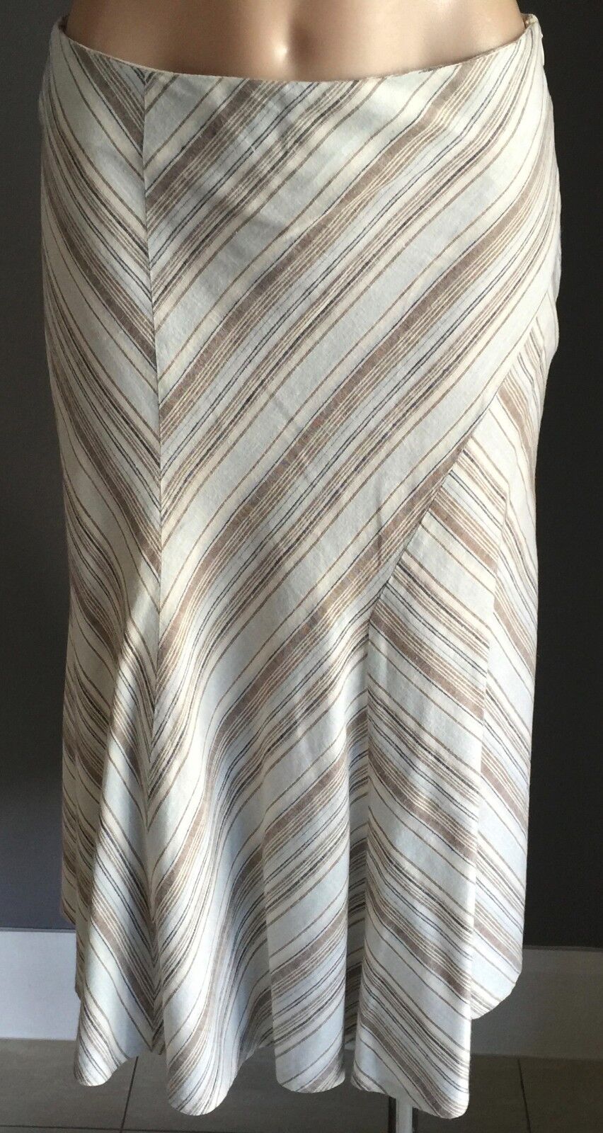 SUSSAN Skirt Multi Colour Striped Trumpet Style Linen Side Zip Size 8 10 Retro