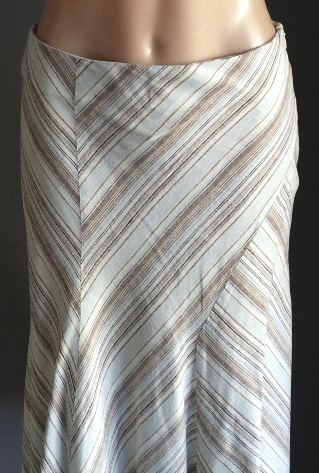 SUSSAN Skirt Multi Colour Striped Trumpet Style Linen Side Zip Size 8 10 Retro