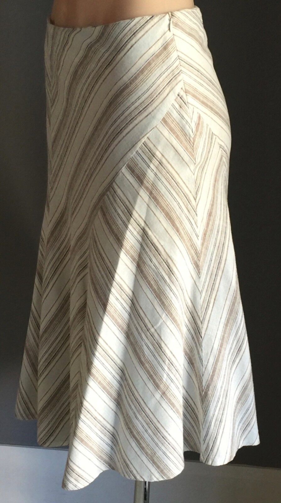 SUSSAN Skirt Multi Colour Striped Trumpet Style Linen Side Zip Size 8 10 Retro
