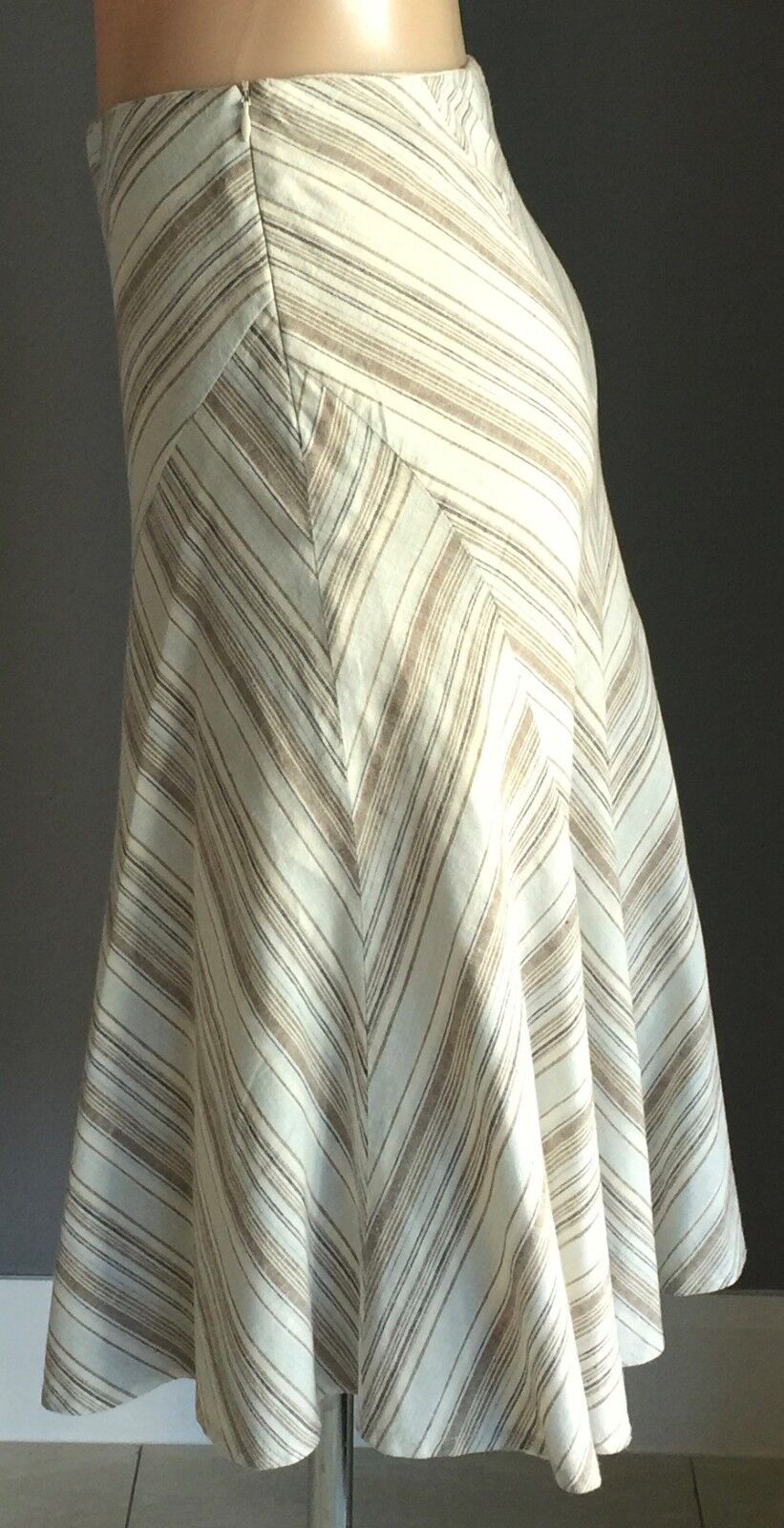 SUSSAN Skirt Multi Colour Striped Trumpet Style Linen Side Zip Size 8 10 Retro