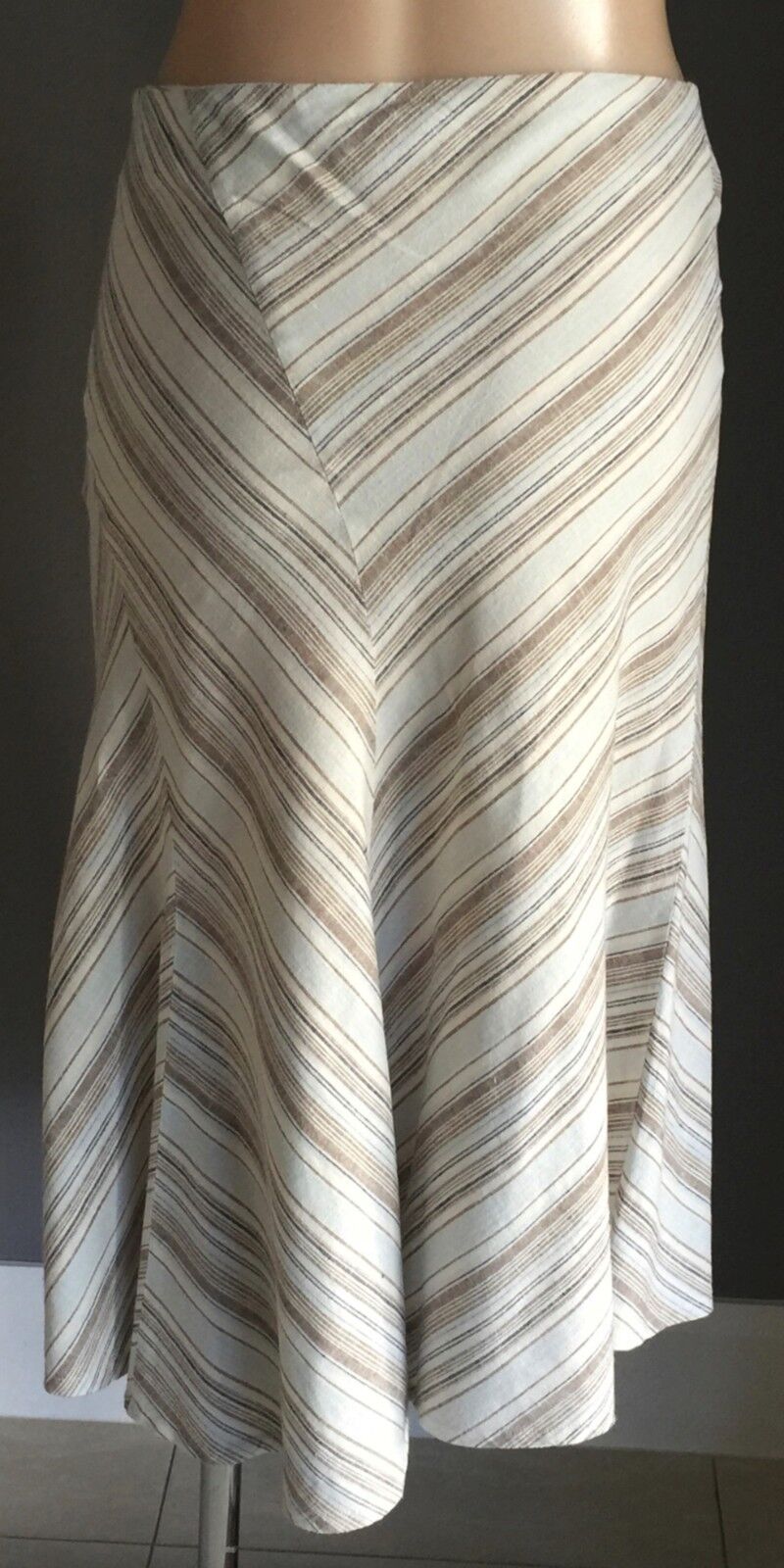 SUSSAN Skirt Multi Colour Striped Trumpet Style Linen Side Zip Size 8 10 Retro