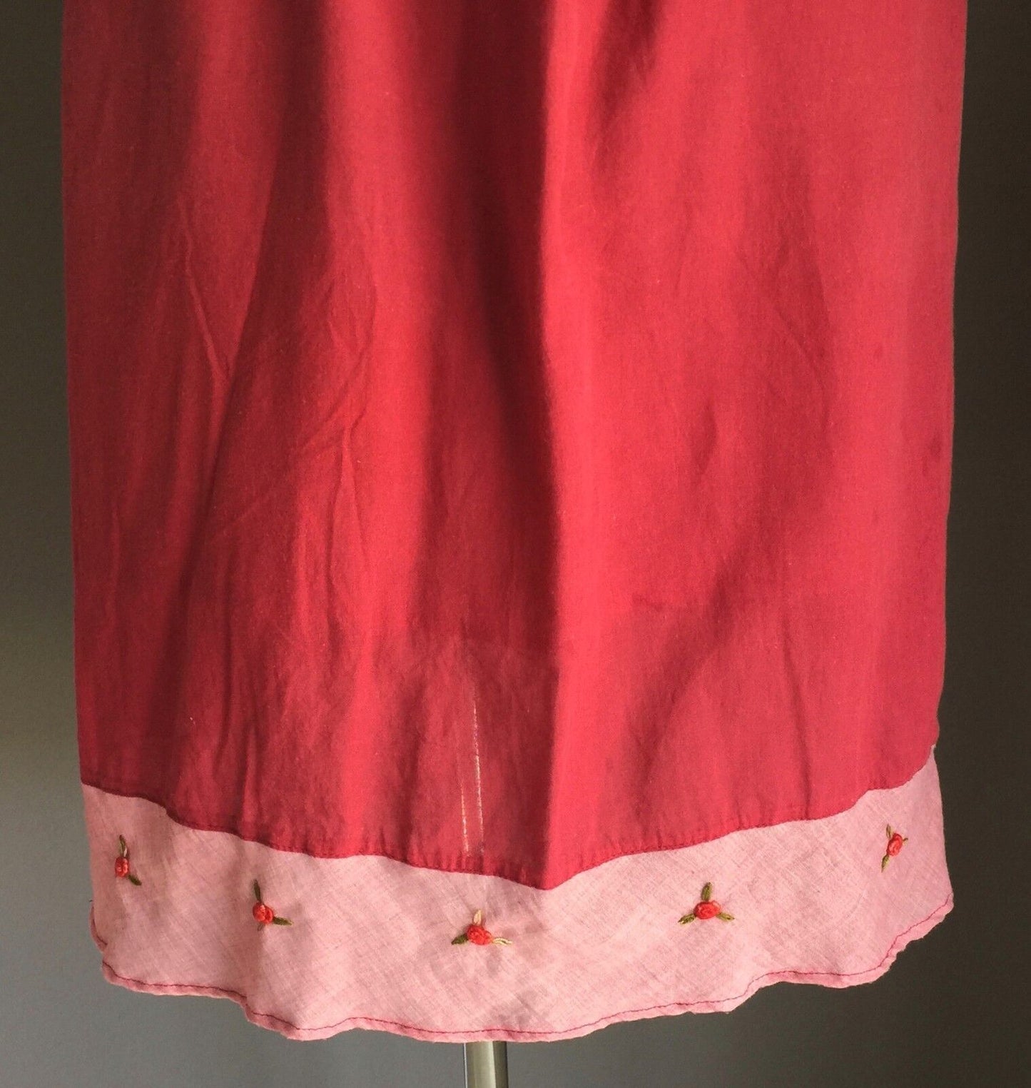 Cotton Skirt Burgundy Red Pink Drawstring Waist Sz L 8 10 Thailand 1990's Roses