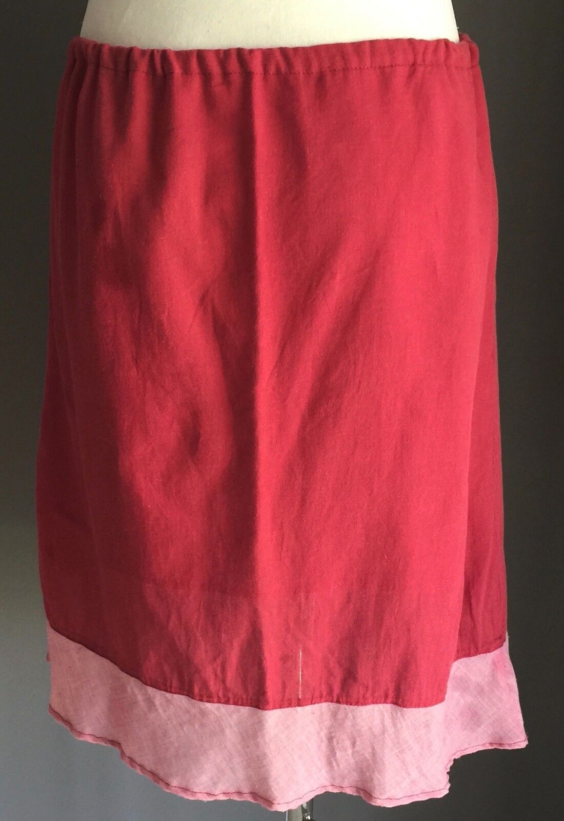 Cotton Skirt Burgundy Red Pink Drawstring Waist Sz L 8 10 Thailand 1990's Roses