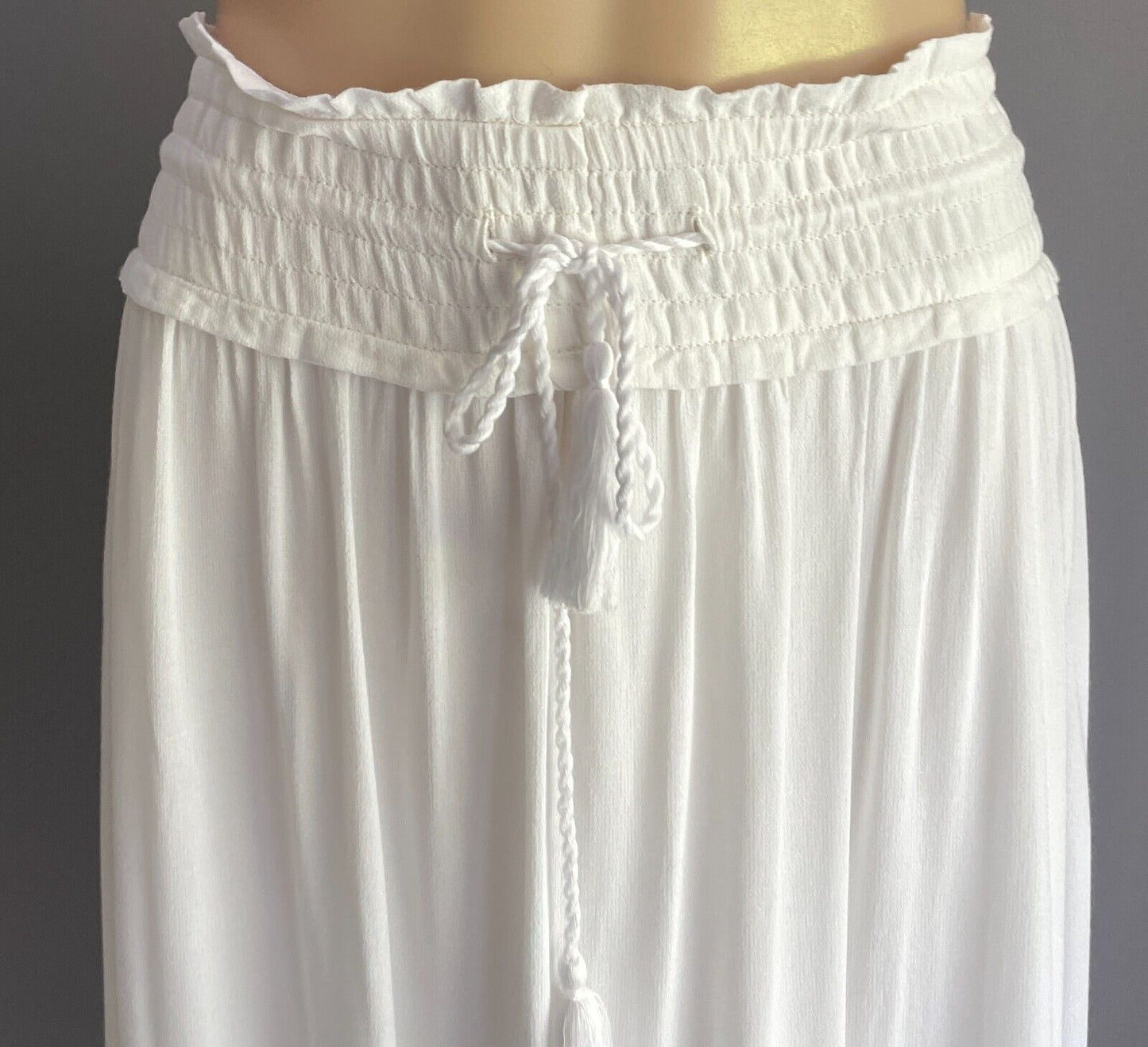 COUNTRY ROAD Skirt White Hi-Lo Midi Drawstring Tassel Trim Size 12 Lined NEW