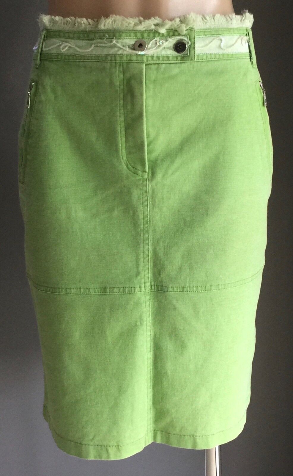 D.P. JEANS Denim Skirt Straight Knee Length Lime Green Size 40 AU 12 Jeans