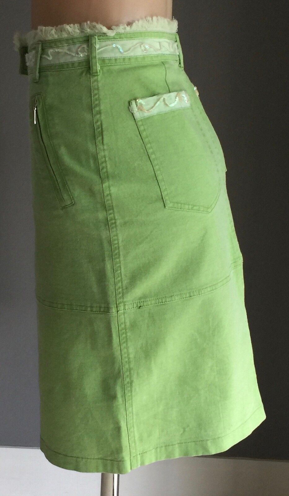 D.P. JEANS Denim Skirt Straight Knee Length Lime Green Size 40 AU 12 Jeans