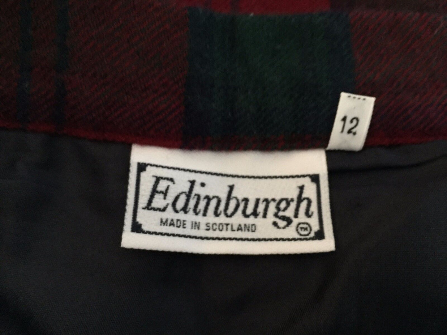 EDINBURGH Skirt Pleat Wool Burgundy Navy Green Size 12 Scotland Tartan Vintage
