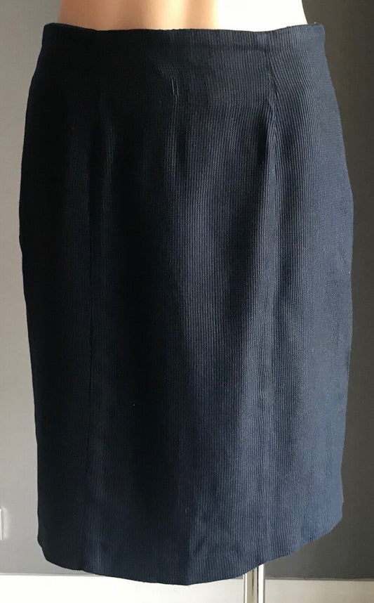 MASTINA Straight Skirt Navy Blue Self Stripe Knee Length Size M 12 Vintage