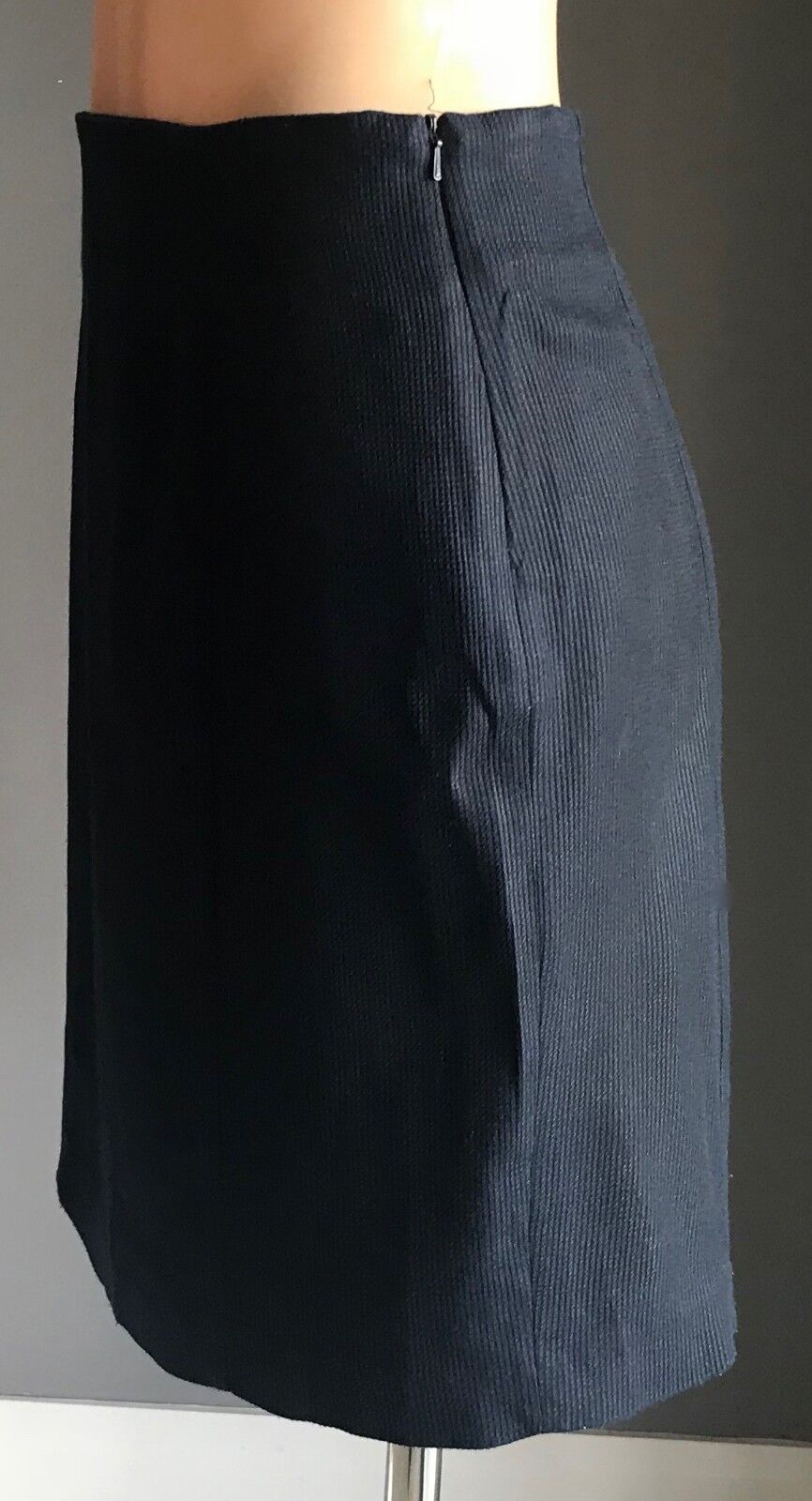 MASTINA Straight Skirt Navy Blue Self Stripe Knee Length Size M 12 Vintage