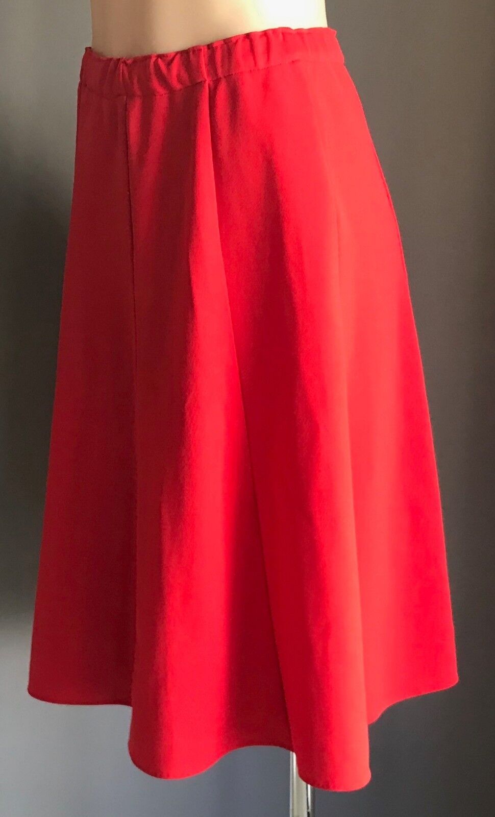 Handmade Skirt Red Elastic Waist Panel A-Line Stretch Size 10 12 Vintage