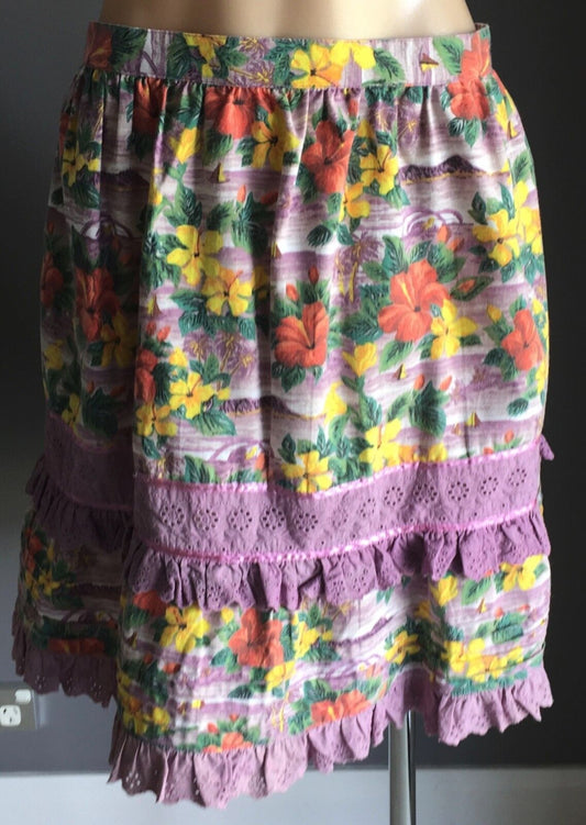 ONE TEASPOON Skirt Floral MultiColoured Lilac Print Tier Ladies Size 12 1950’s