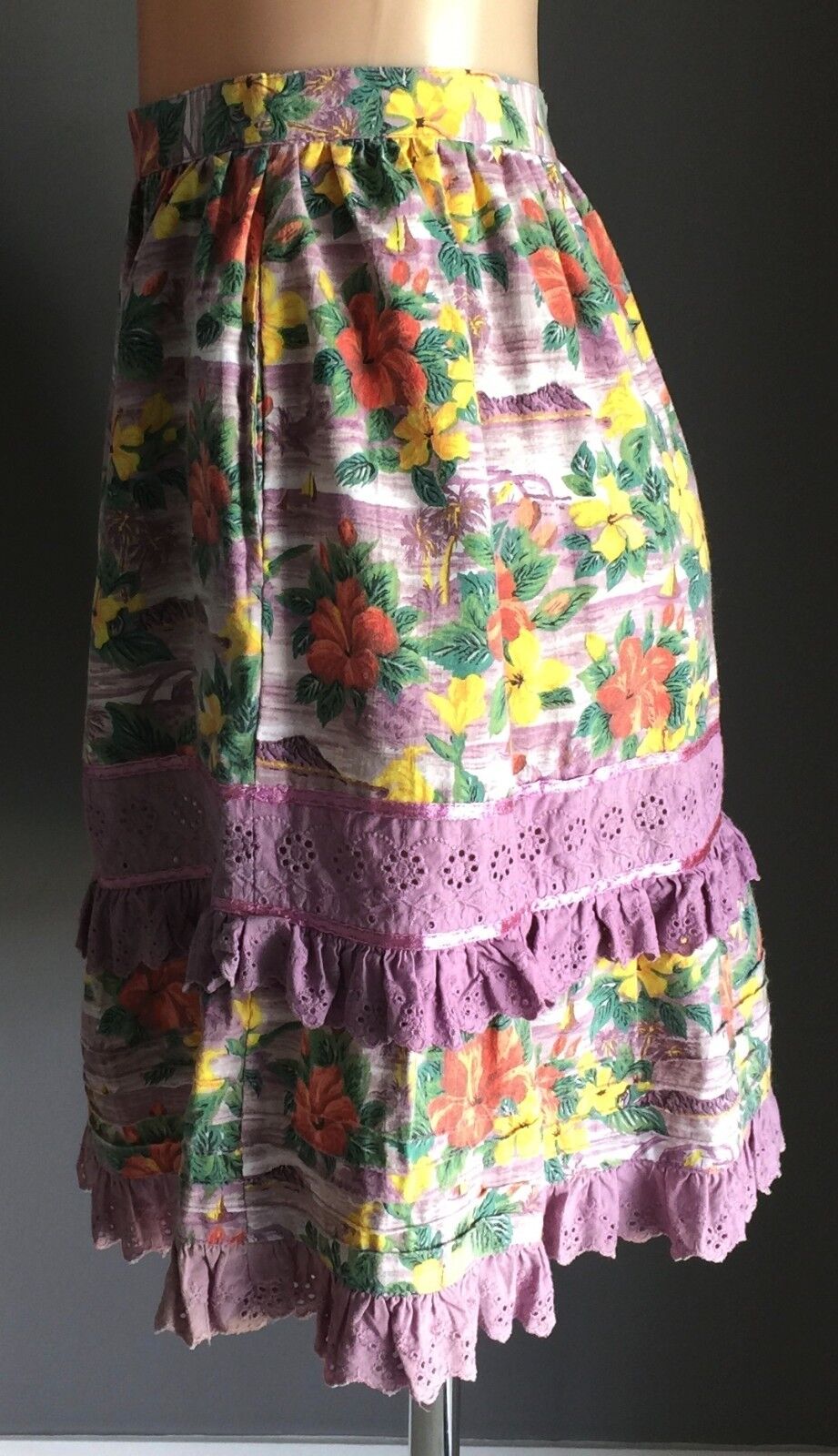 ONE TEASPOON Skirt Floral MultiColoured Lilac Print Tier Ladies Size 12 1950’s