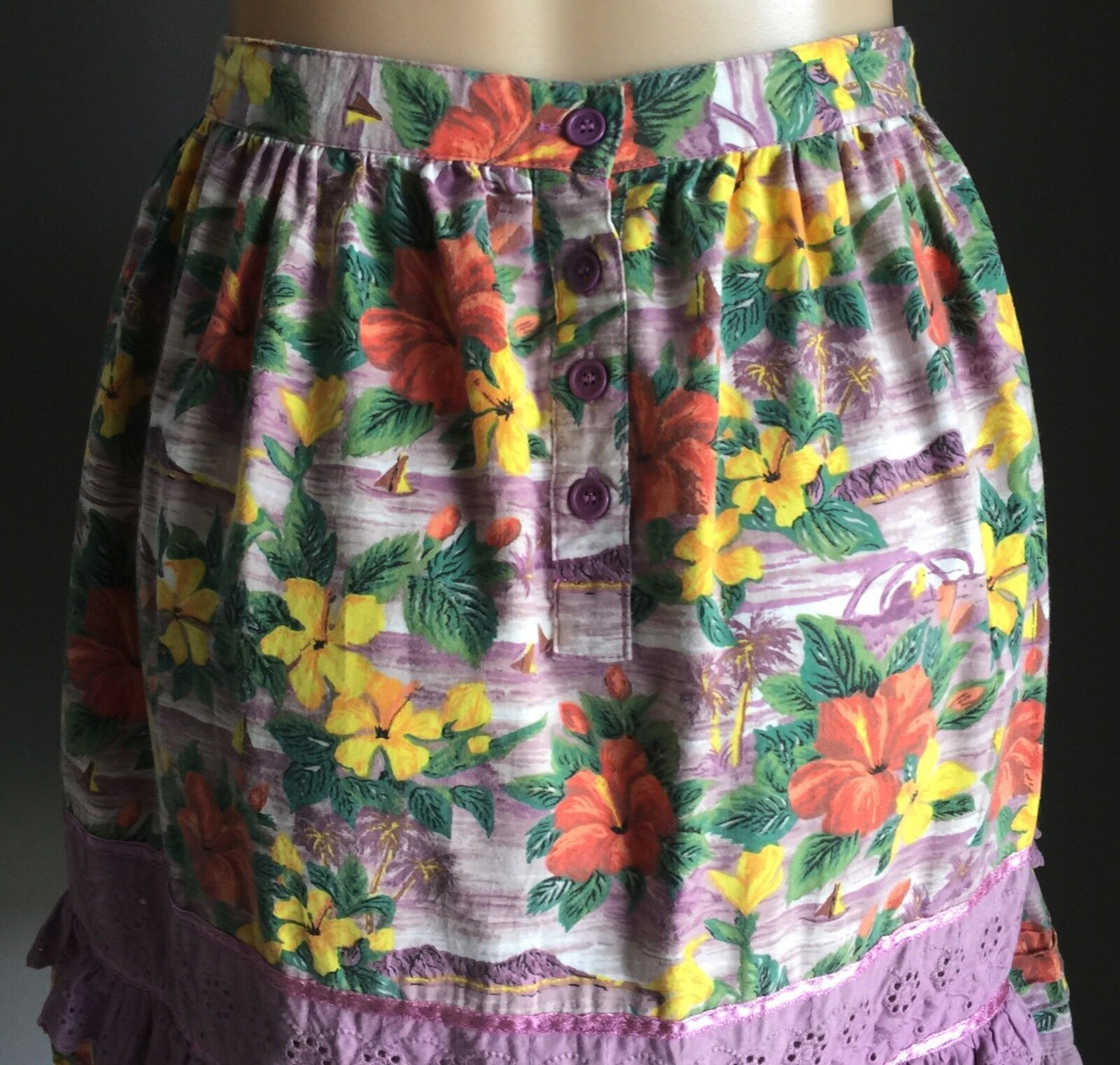 ONE TEASPOON Skirt Floral MultiColoured Lilac Print Tier Ladies Size 12 1950’s