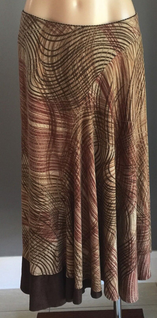GEORGE Midi Skirt Brown Hues Stretch Jersey  Elastic Waist Size 12 Vintage NEW