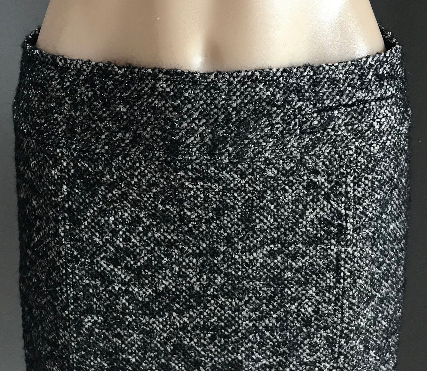 GERARD DAREL Skirt Charcoal Grey Tweed & Silver Metallic Pencil Tube Size 40 12