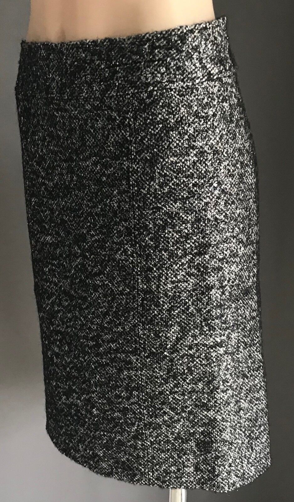 GERARD DAREL Skirt Charcoal Grey Tweed & Silver Metallic Pencil Tube Size 40 12