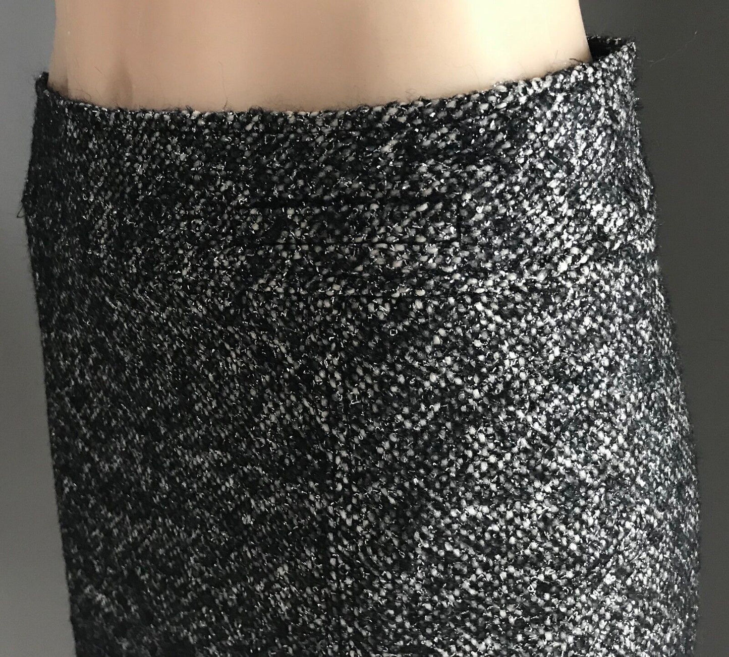 GERARD DAREL Skirt Charcoal Grey Tweed & Silver Metallic Pencil Tube Size 40 12