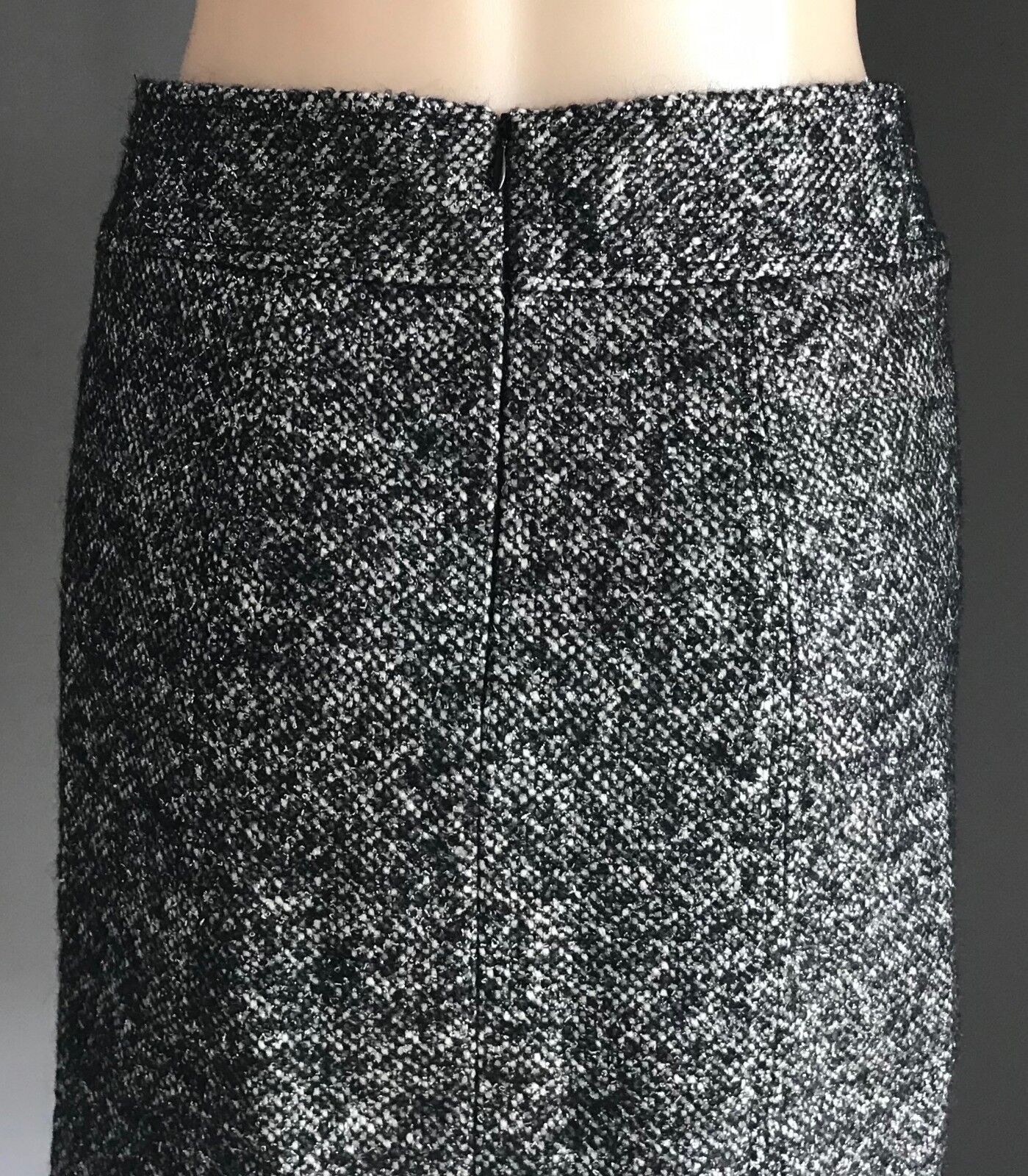 GERARD DAREL Skirt Charcoal Grey Tweed & Silver Metallic Pencil Tube Size 40 12