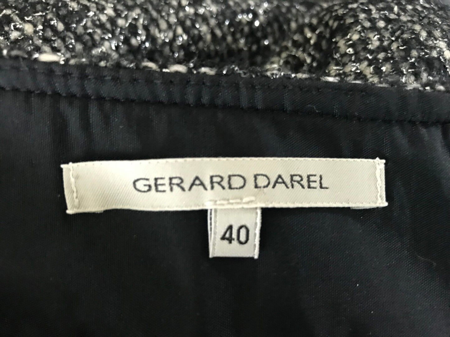 GERARD DAREL Skirt Charcoal Grey Tweed & Silver Metallic Pencil Tube Size 40 12