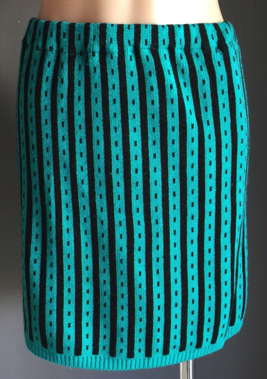 GIRLS KNITWEAR Sydney Knit Skirt Jade Black Stripe Stretch Ladies 12 Vintage NEW