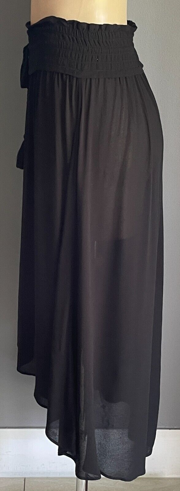COUNTRY ROAD Skirt Black Hi-Lo Midi Drawstring Tassel Trim Size 12 Unlined NEW