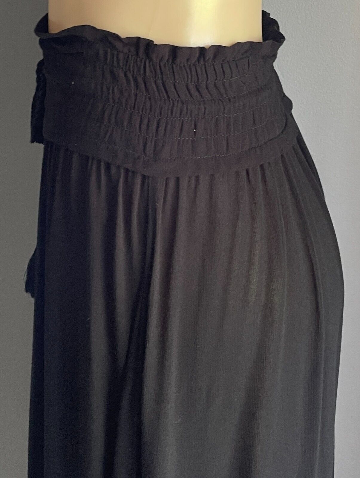 COUNTRY ROAD Skirt Black Hi-Lo Midi Drawstring Tassel Trim Size 12 Unlined NEW