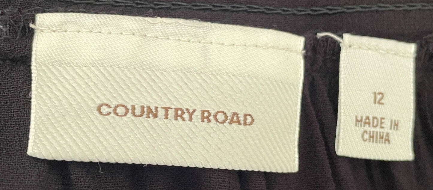 COUNTRY ROAD Skirt Black Hi-Lo Midi Drawstring Tassel Trim Size 12 Unlined NEW