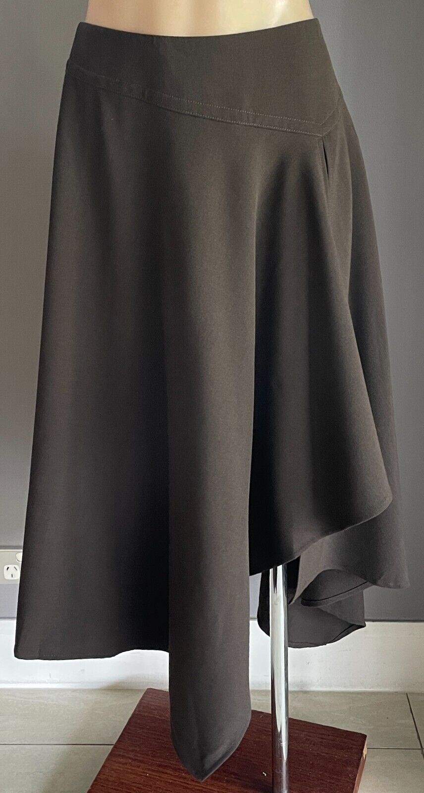 WITCHERY Skirt Brown A-Line Handkerchief Asymmetric Hem Size 12 Midi Length