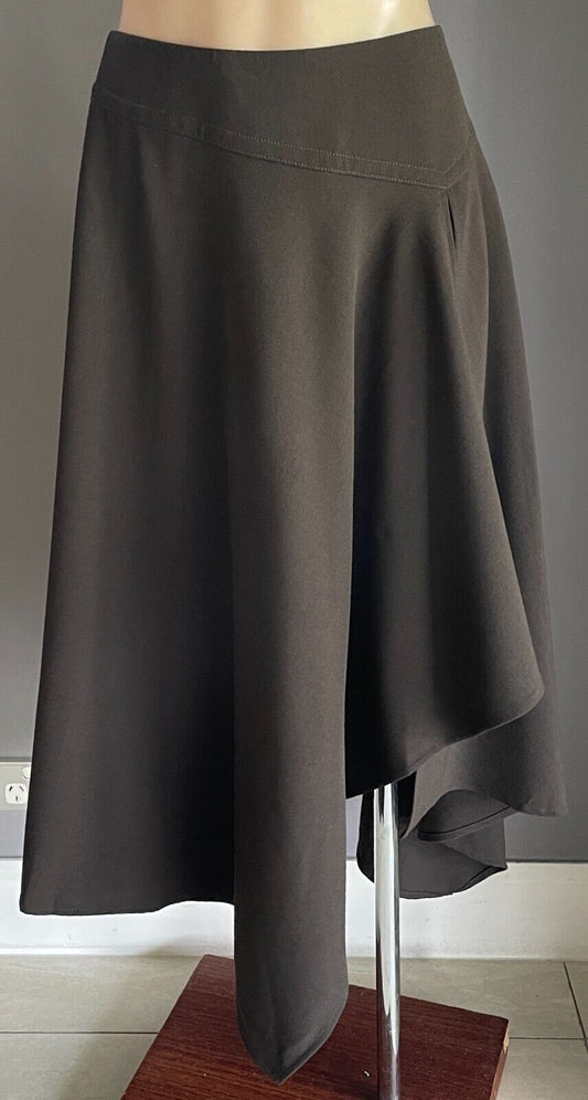 WITCHERY Skirt Brown A-Line Handkerchief Asymmetric Hem Size 12 Midi Length