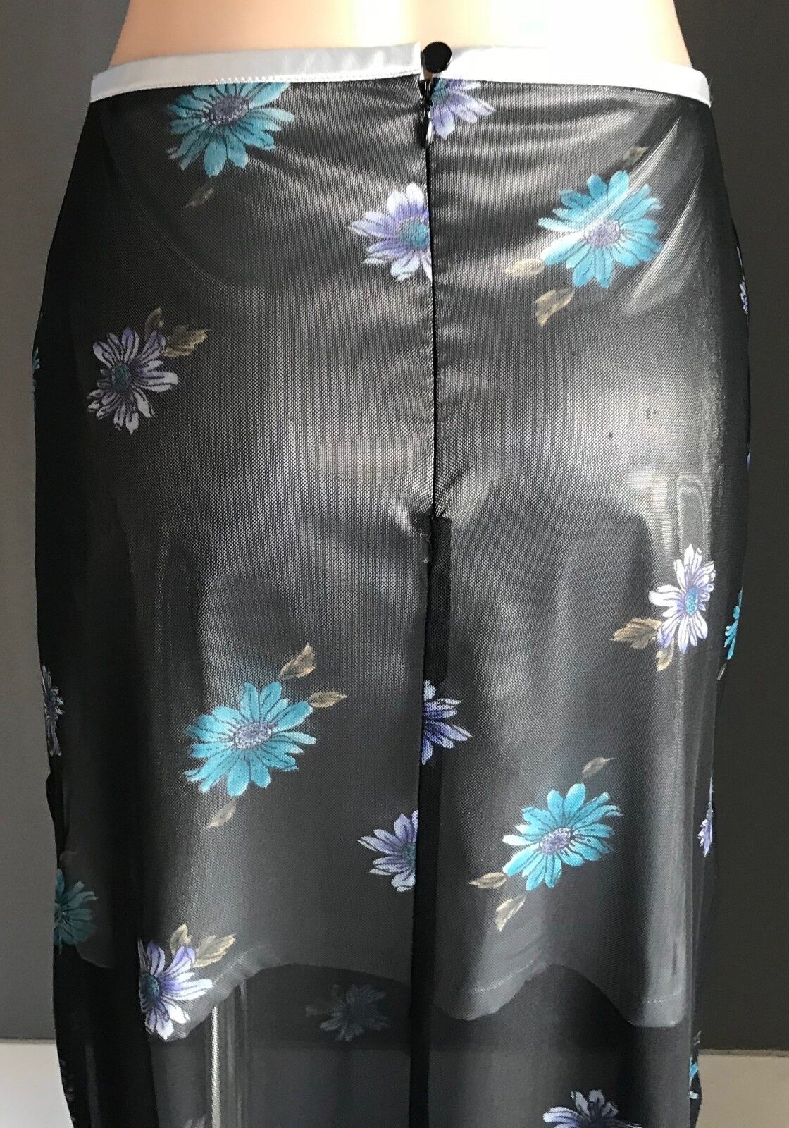 ANGEL Skirt Silver Mini & Black Floral Mesh Net Maxi Overlay Size L 12 Retro