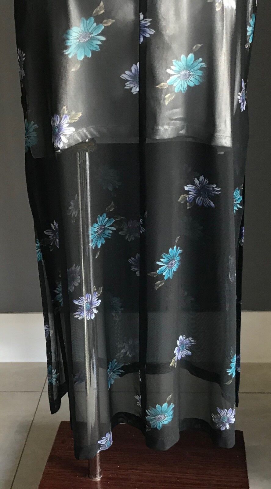 ANGEL Skirt Silver Mini & Black Floral Mesh Net Maxi Overlay Size L 12 Retro